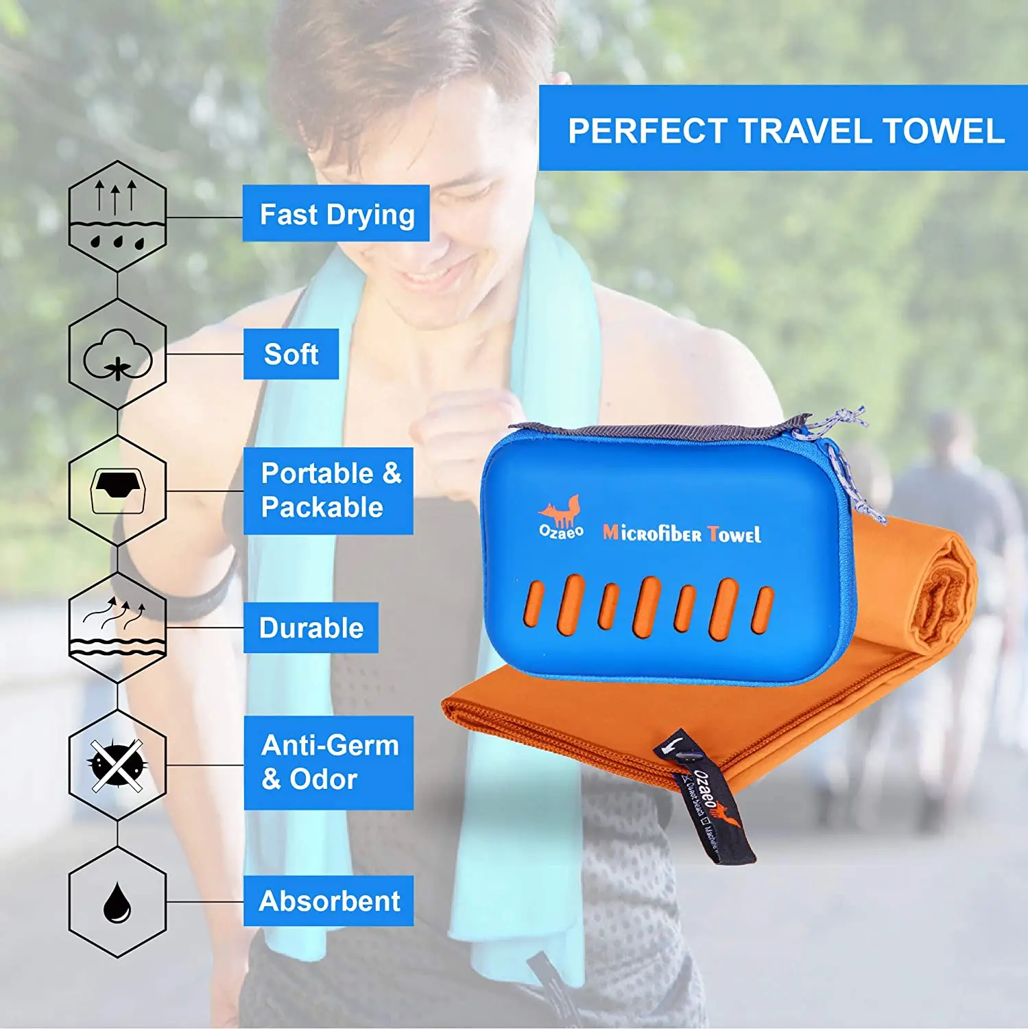 EVA Case Microfiber Travel Towel, Lightweight Gym Towel, Ultra Compact, Fast Drying for Sports, Beach, Swimming, Camping