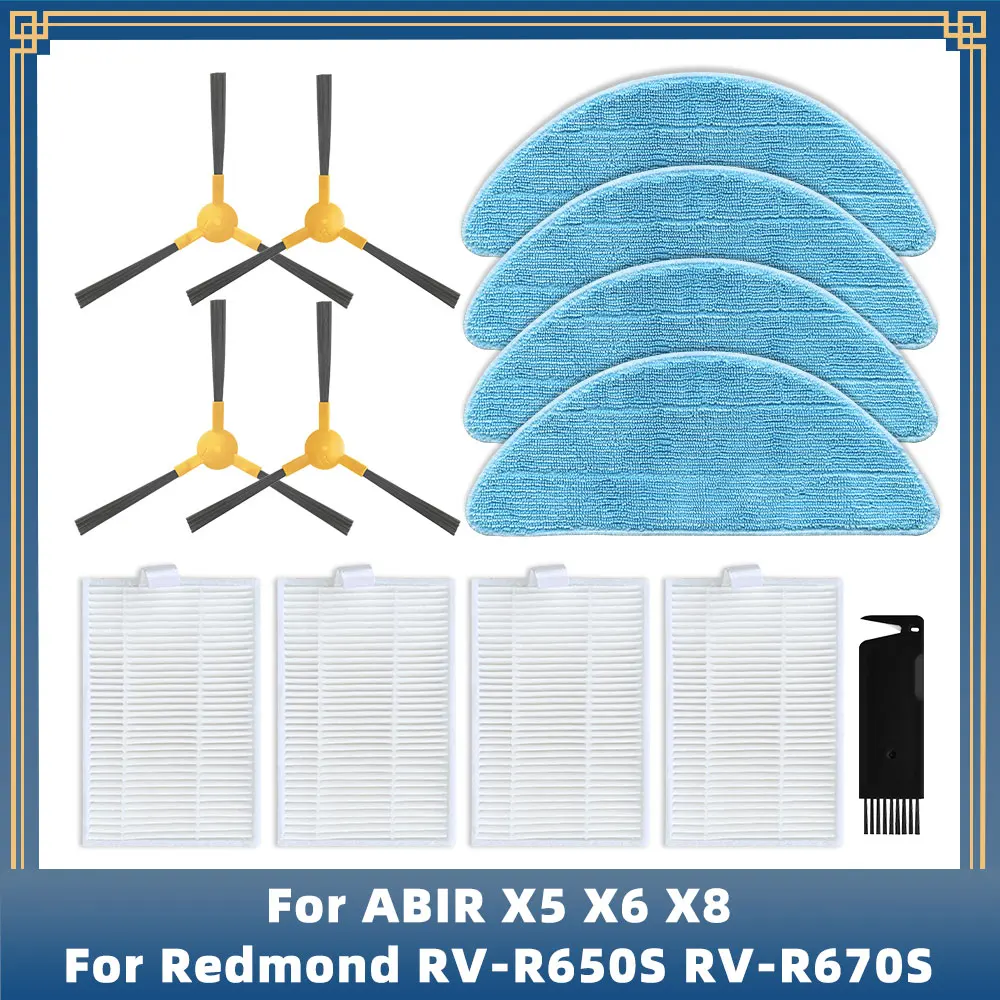 

Compatible For Redmond RV-R650S RV-R670S / ABIR X5 X6 X8 / Genio Navi N600 Parts Accessories Side Brush Hepa Filter Mop Cloth