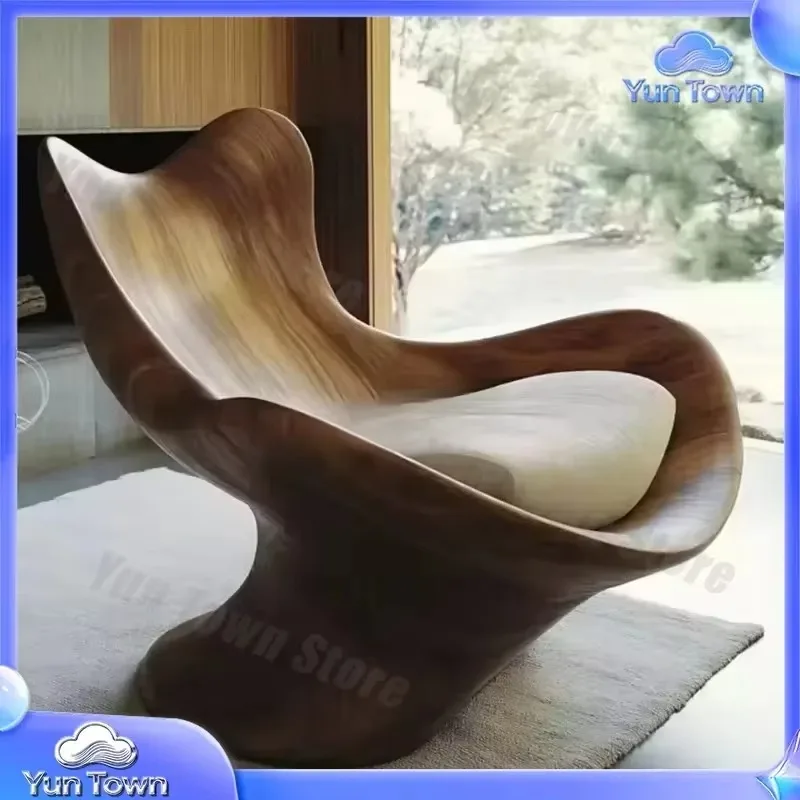 Modern Unique Shape Leisure Chair for Home Hotel Decor Simple Design Accent Armchair Solid Wood Living Room Furniture
