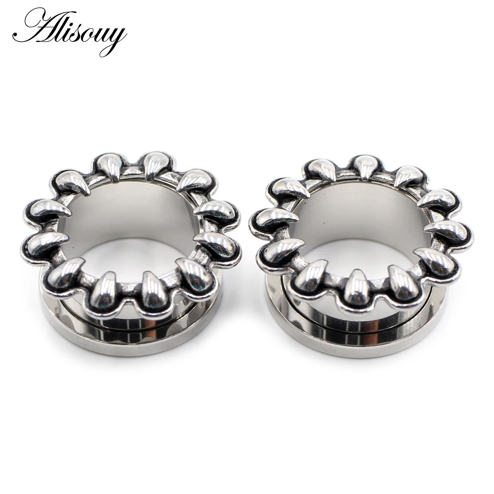 Alisouy 2pcs 8-25mm Stainless Steel Fangs Claw Thread Ear Tunnels Plugs Flesh Expanders Stretchers Gauges Piercing Body Jewelry