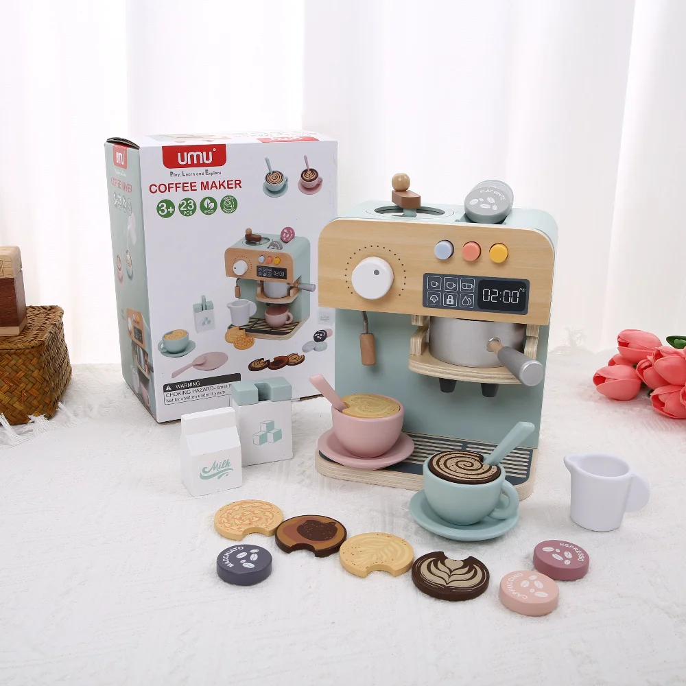 ألعاب مسرح خشبية للأطفال، ألعاب منزلية، ماكينة صنع القهوة الخشبية، ألغاز تسجيل النقود الخشبية، التعليم التفاعلي #4