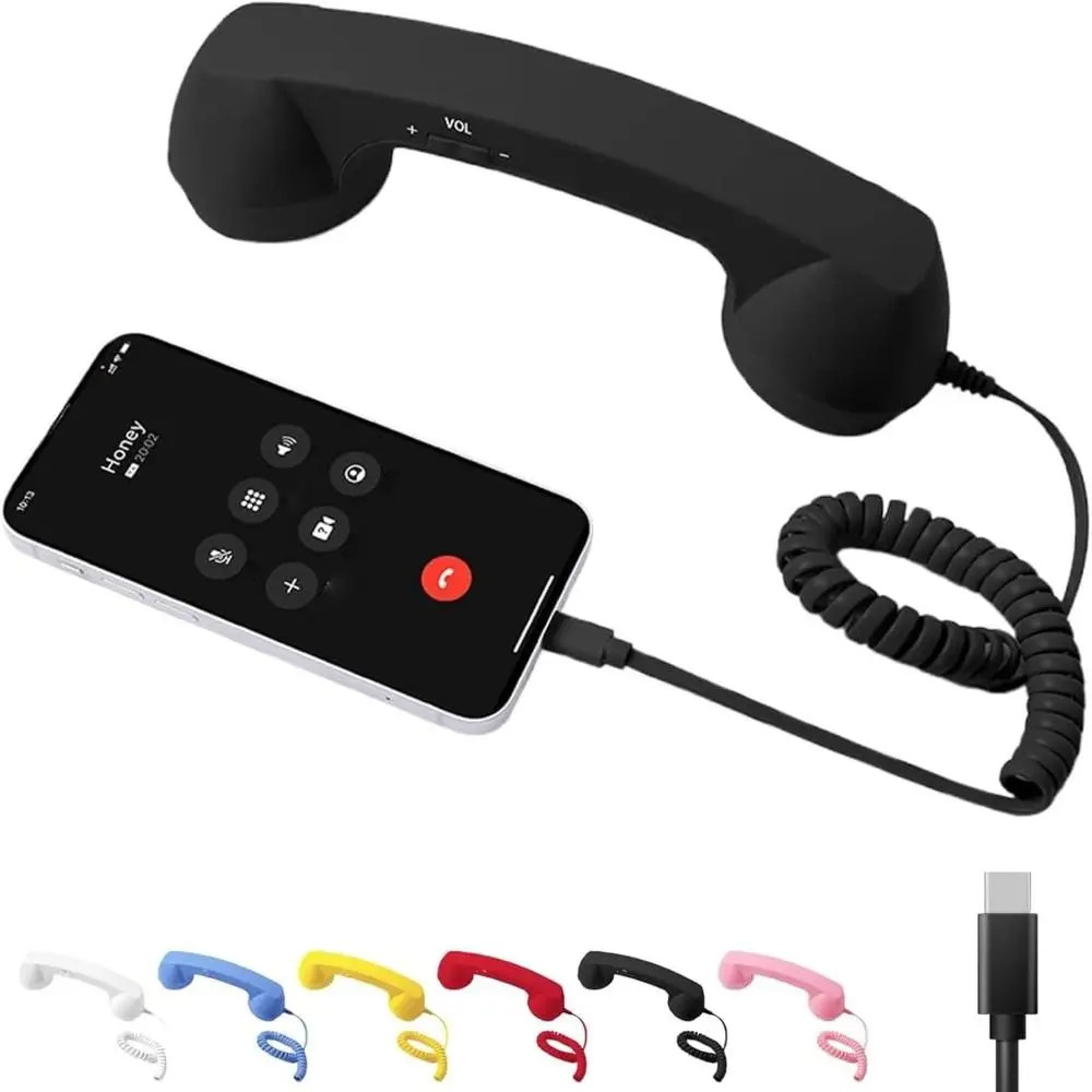 New with Microphone Phone Handset Type-C Telephone Style Landline Handle Receiver Tangle Free Wire Handheld Cell Phone Receiver