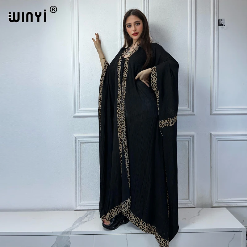 WINYI summer kimono Leopard print crumple cardigan Beach Wear costume da bagno Cover Up Holiday dress fashion coat abaya dubai luxury