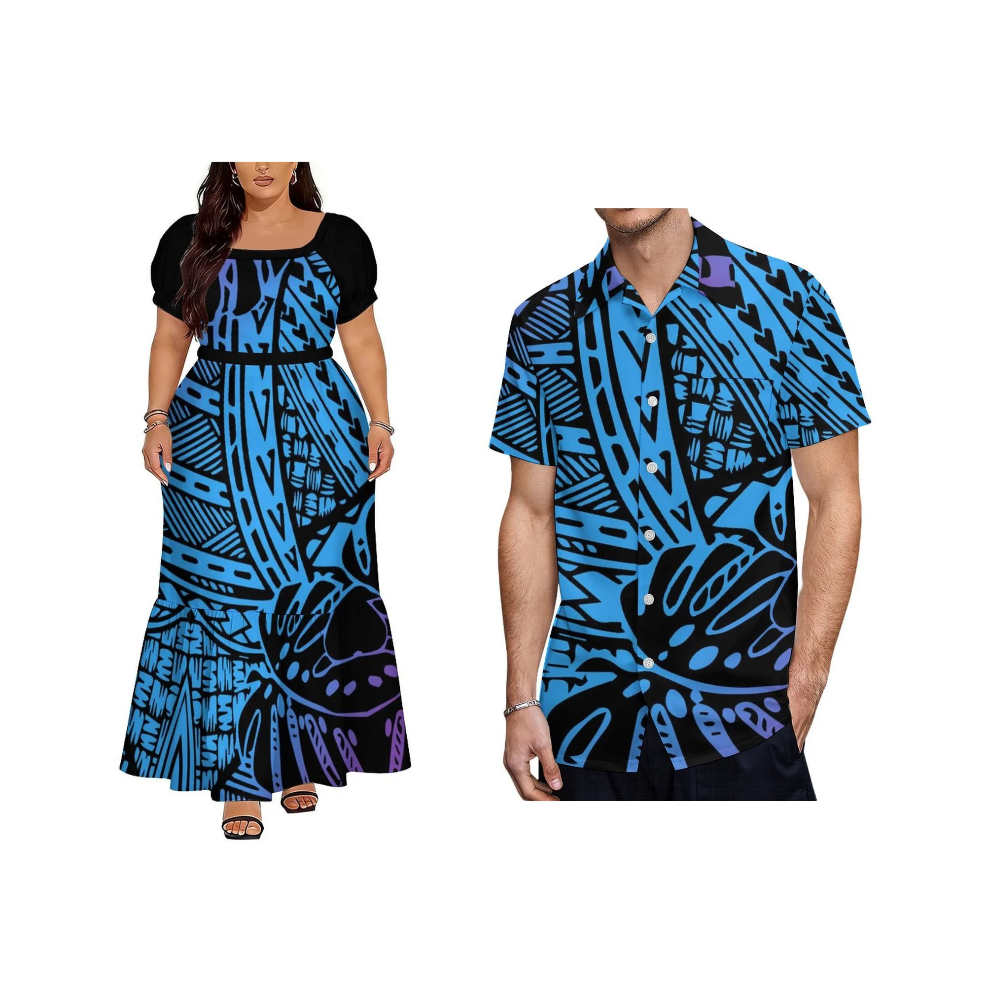 Vestido de Verão Feminino de Alta Qualidade com Design Polinésio, Decote Quadrado e Amarração, Estilo Ilhas Samoanas, para Praia e Atividades ao Ar Livre
