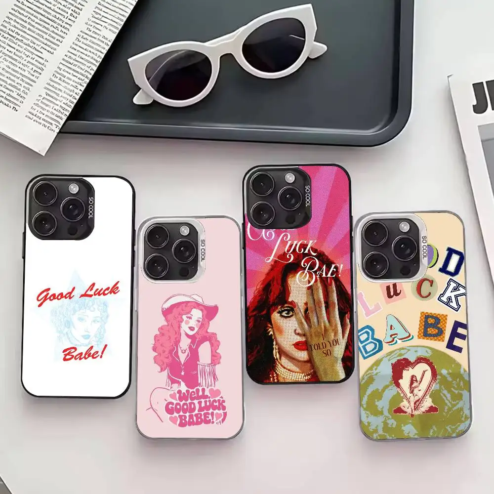 

C-Chappell Roan Good Luck Babe Phone Case For iPhone 17,16,15,14,13,12,11 Plus,Pro Max,XS,Colored silver phone case