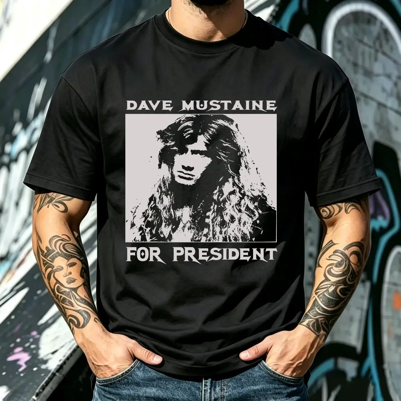 washed T Shirt VTG Dave Mustaine For President Fan Black Size S to 5Xl AG973 vintage Washed Unisex Versatile fashion Slightly