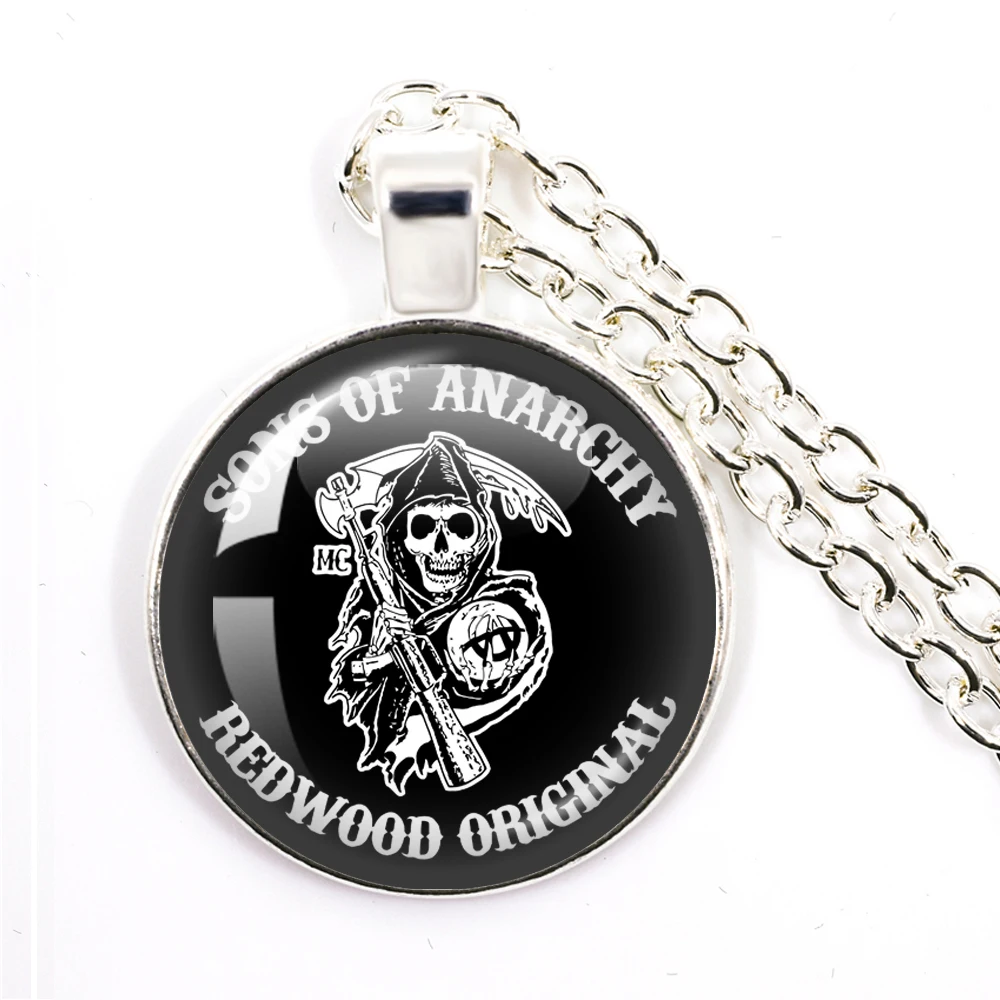 2023 New Sons Of Anarchy LOGO Necklace Freedom Symbol анархия Torque Rock Punk Choker Necklaces 25mm Round Jewelry