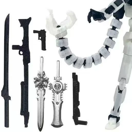 Multi-joint 3D Printed Poseable Robot Figure Set with Flexible Extra Limbs, Weapons and Replaceable Hands