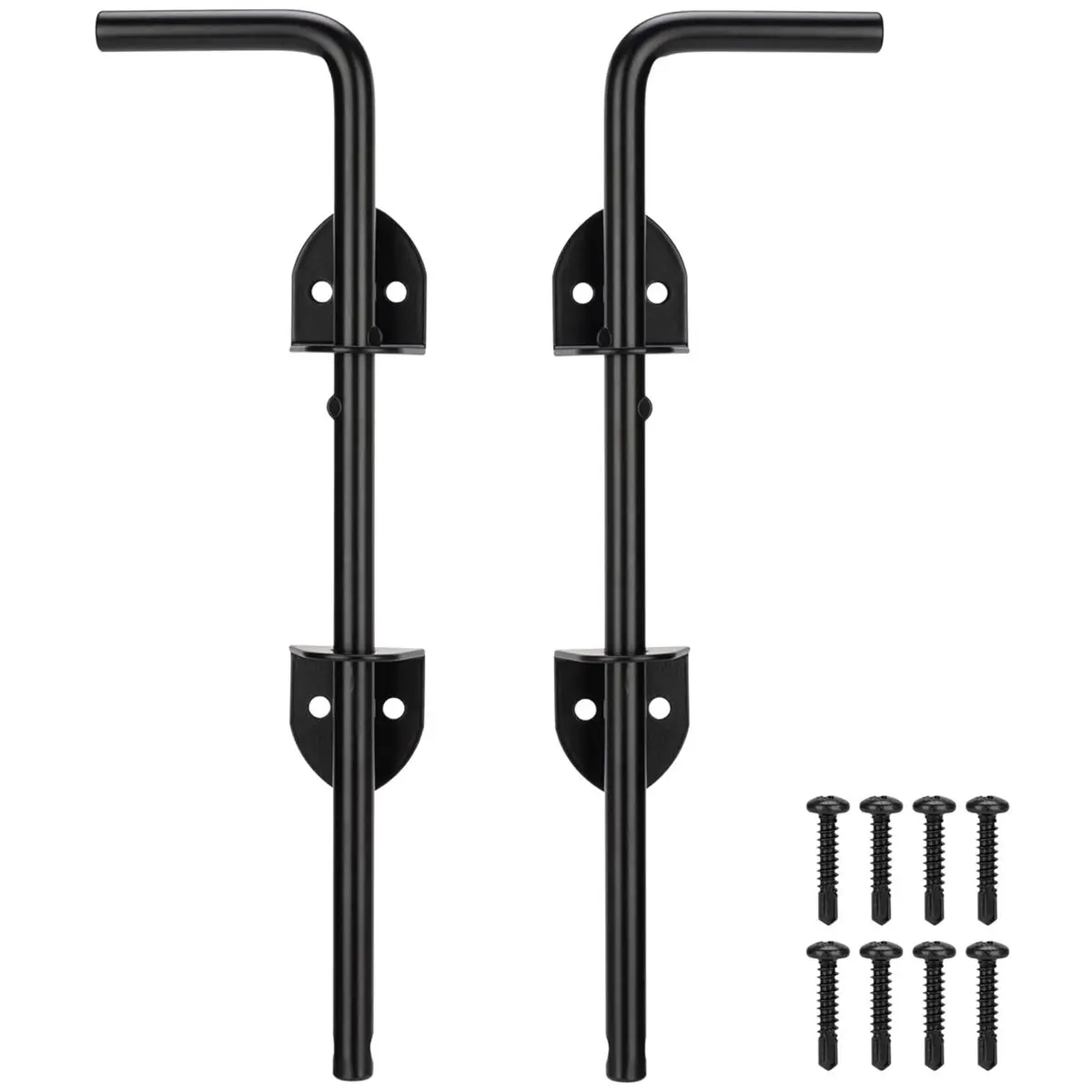 Fits for 12Inch Heavy Duty Cane Bolt Gate Drop Rod Hardware Ground for Wood PVC Vinyl Metal Fences , Double Doors 2pcs