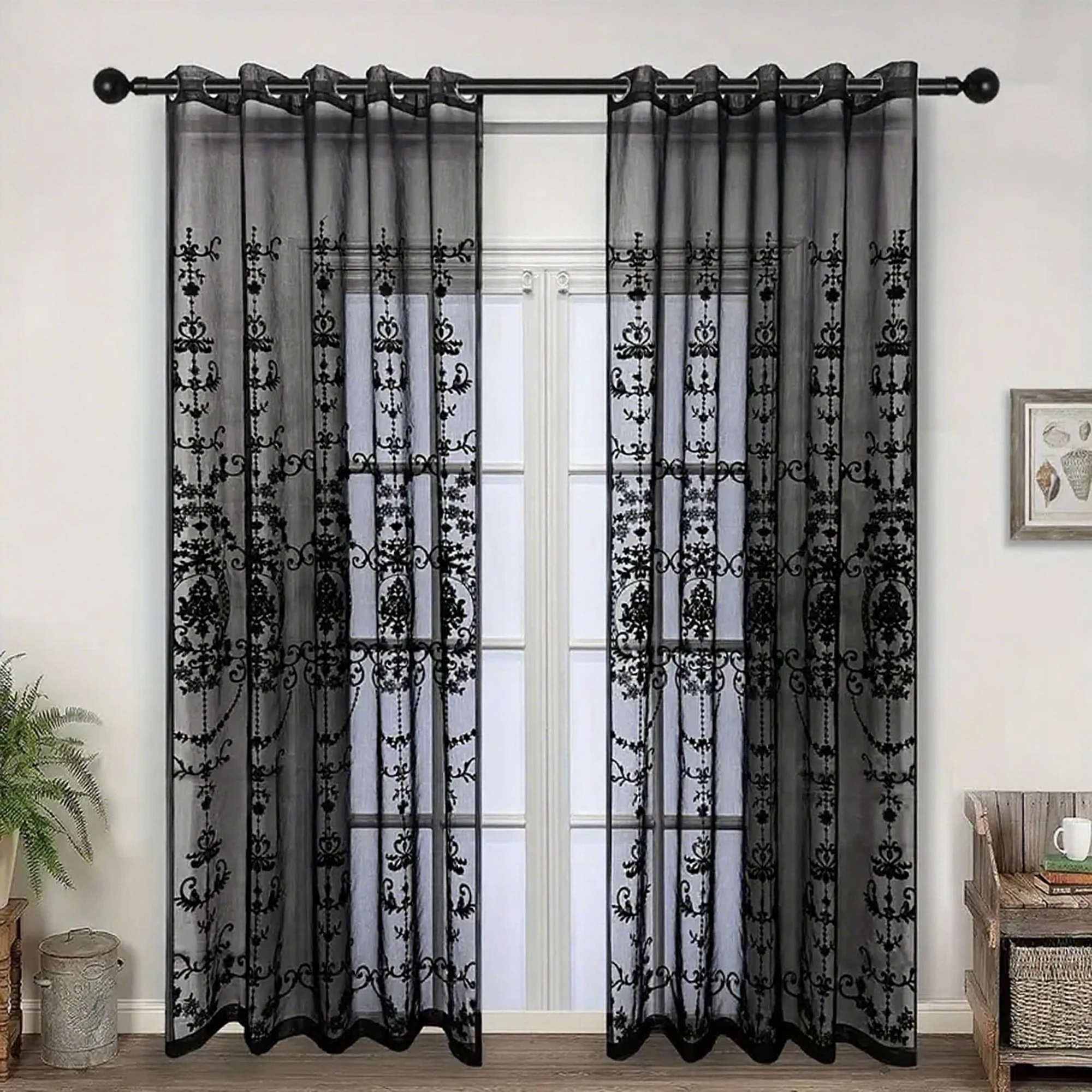 1 cortina transparente floral de encaje, resaltado elegante para decoración del hogar, perfecta para sala de estar y dormitorio, añade encanto a las ventanas