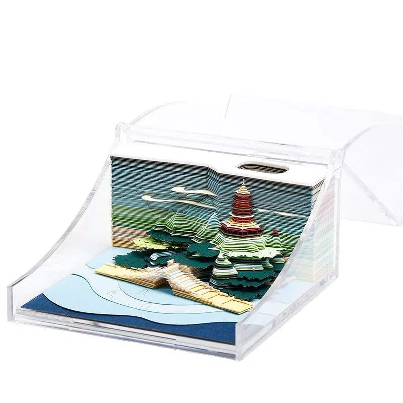 Hangzhou West Lake Themed Leifeng Pagoda 3D Stereo Layered Paper Carving Tear Off Sticky Note Gift Box Creative Artwork