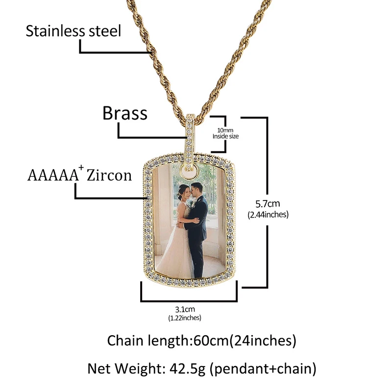 Hip Hop 5A+ CZ Stone Pave Bling Ice Out Square Photo Frame Memory Medallions Pendants Necklaces for Men Rapper Jewelry