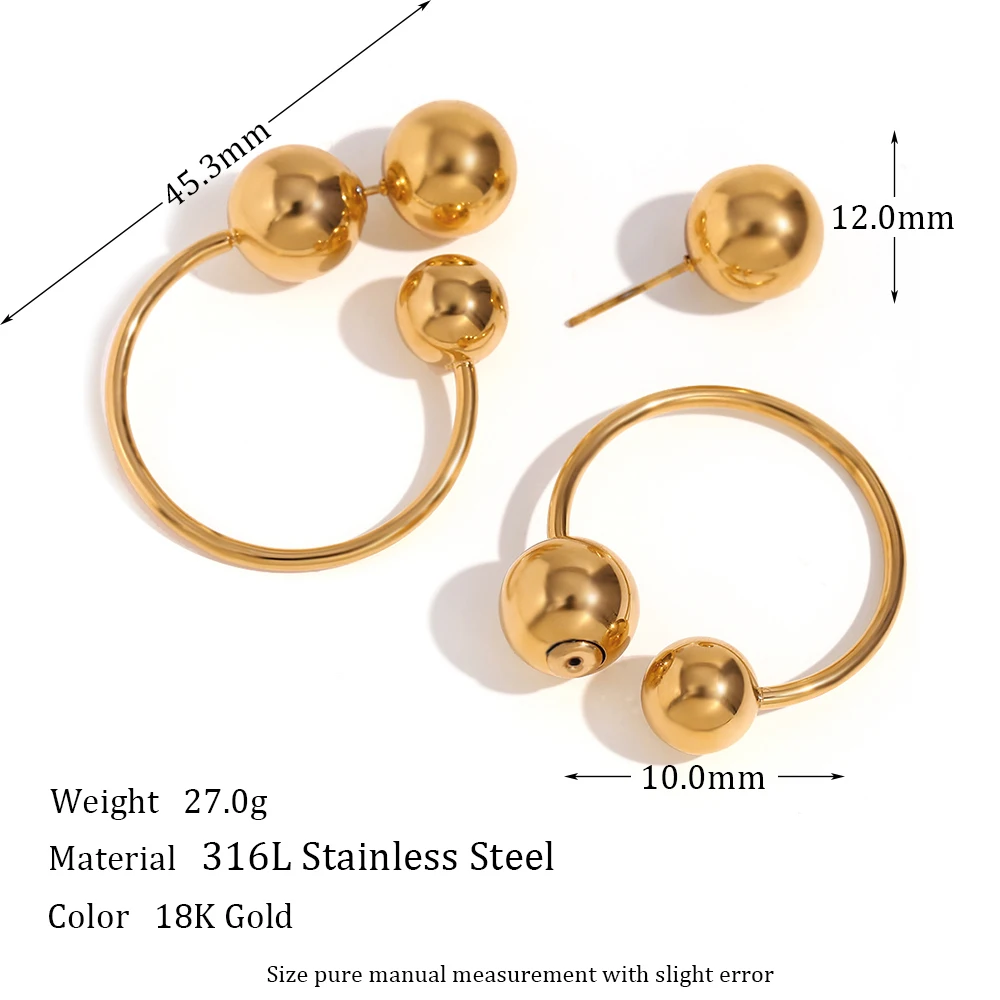 Modern Gold Plated Silver Color Stainless Steel Round Hoop Earrings For Women Front And Back Side Ball Stud Earrings For Women
