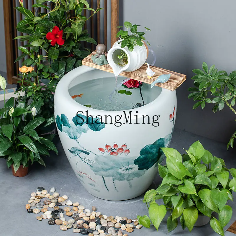 

SM new high-end large ceramic flowing water living room balcony floor water tank decorative ornament