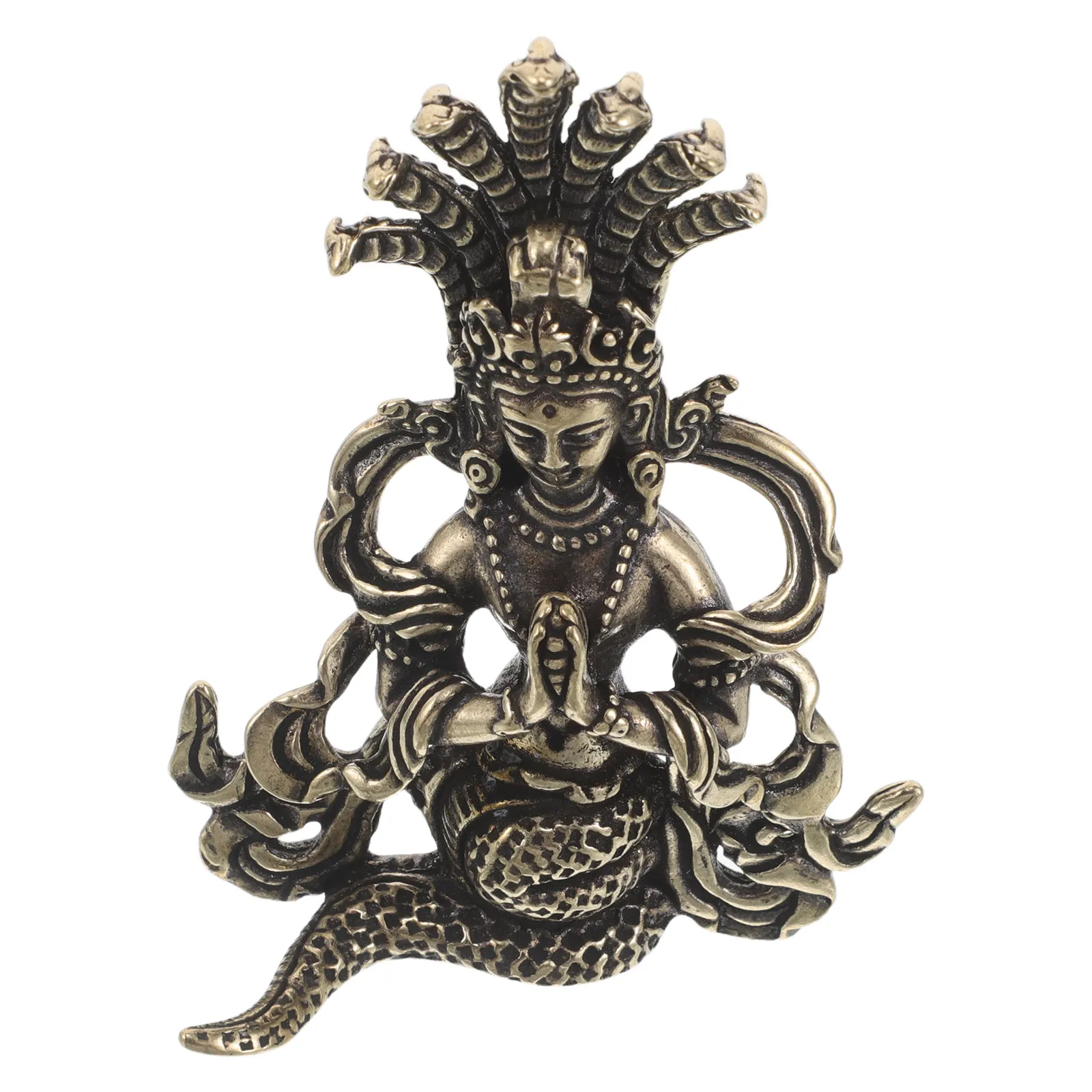 Handcrafted Vintage Brass Medusa Goddess Snake Statue Sculpture for Table Decoration Home Office Feng Shui Blessing Ornament