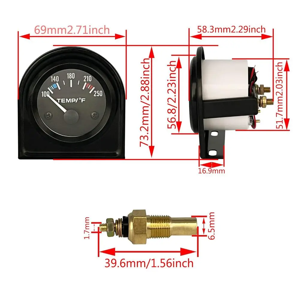 100-250 F Range Car Water Temp Gauge For Engine Temperature Monitoring Precise Temperature Monitoring For Engine Sensors