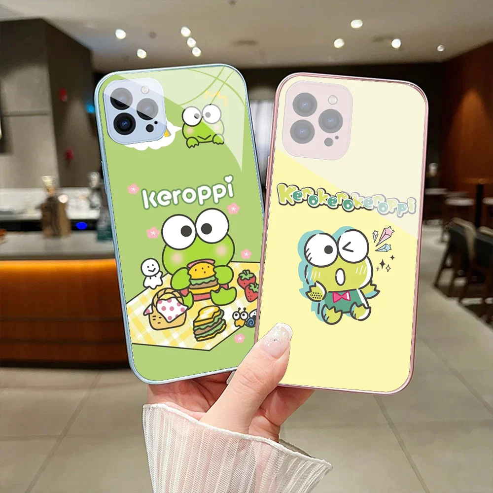 S-Sario K-Keroppi Phone Case For IPhone 15 14 13 12 Mini 11 Pro Max X XS XR 6 7 8 SE Plus Glass Hard Cover