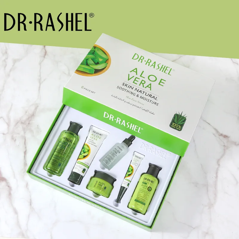 DR RASHEL Moisturizing Pores Shrinking Eye Cream Toner Serum Cleanser Kit 6 Piece Aloe Vera Skin Natural Soothing Moisture Set