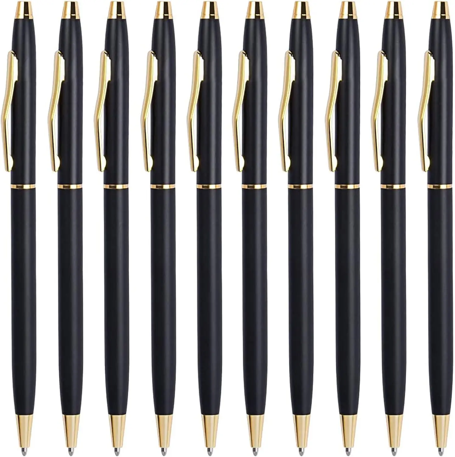 

Slim Metal Ballpoint Pens Bulk - 1.0mm Medium Point Black Ink Retractable Pens for Office, Police & Flight Attendant, 10 Pack
