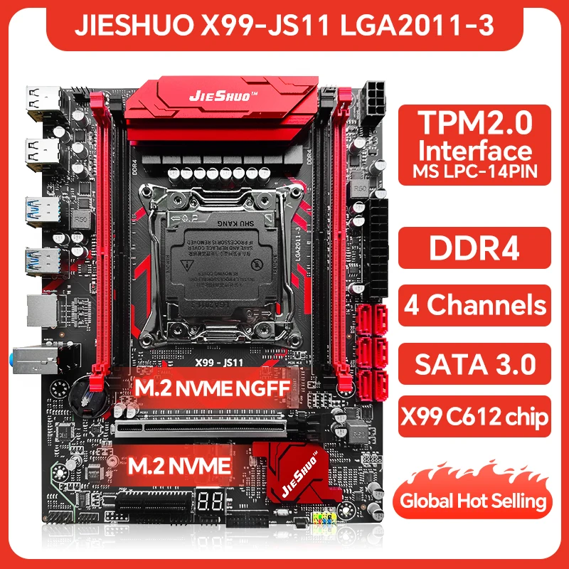 مجموعة اللوحة الأم للعبة JIESHUO X99-JS11 مع Xeon E5 2680 V4 + 16GB RAM، تدعم TPM2.0، طاقة 8 مراحل لأداء مستقر