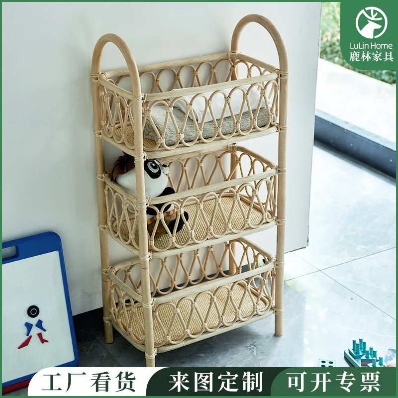 

Bookshelf Floor-to-ceiling simple modern storage shelf Living room bookcase Multi-layer storage rack Rattan art shelf Display