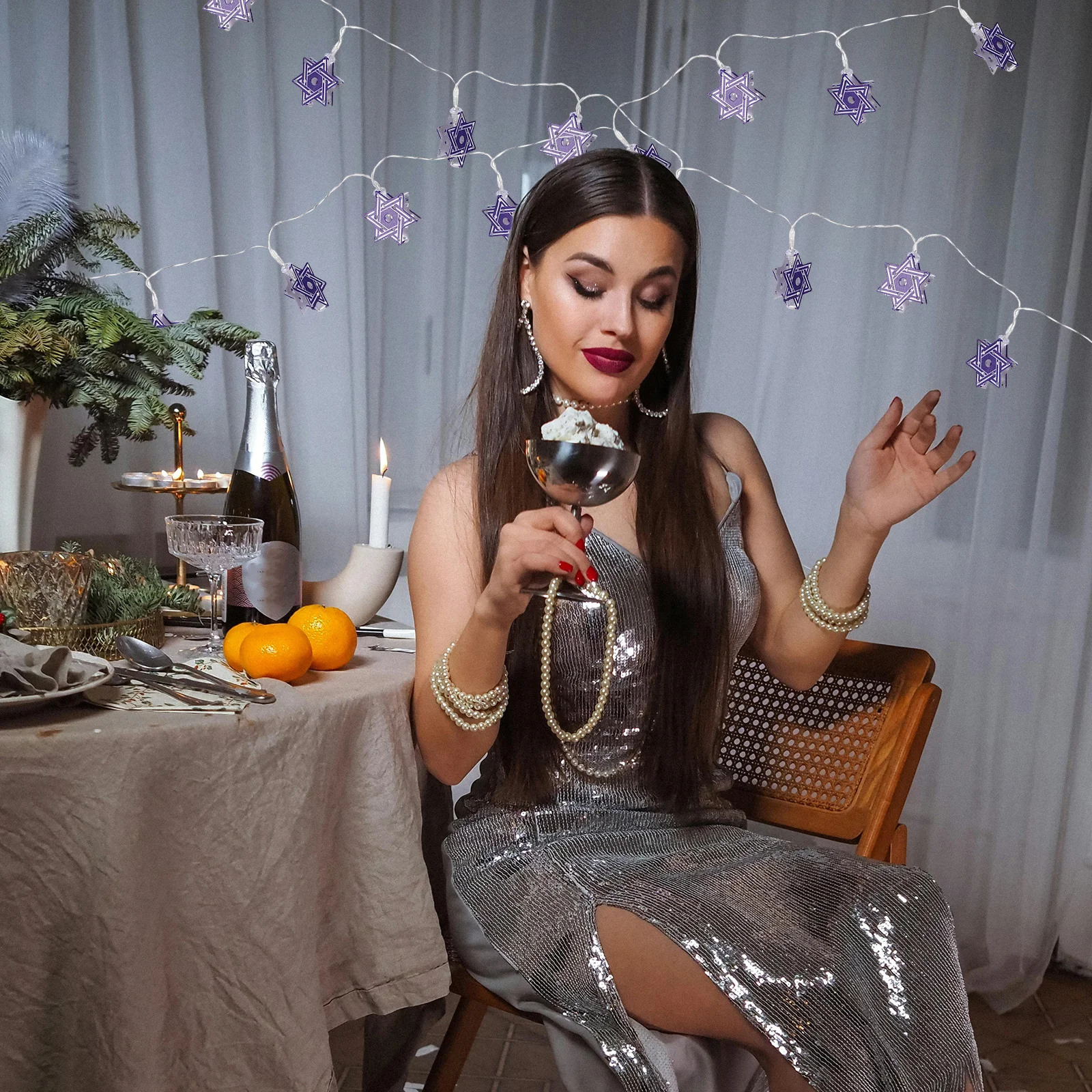 LED Star of David String Lights Blue White Hanukkah Outdoor Jewish Festival Indoor Holiday Decorations Passover String Lights