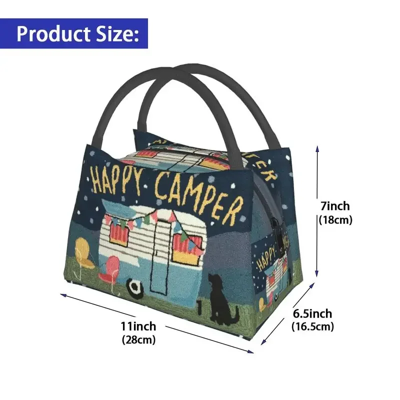 Viagem de Aventura-Happy Campers Lunch Bags Isolados para Mulheres, Cartoon RV, Camping, Cooler, Thermal Food Box, Trabalho, Viagem