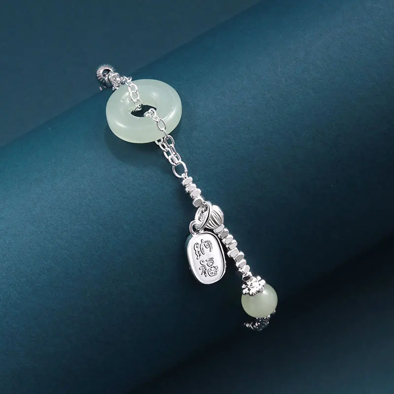 VENTFILLE 925 Sterling Silver Crushed Silver Bracelet For Women Gift Hotan Jade Peace Buckle Wealth And Fortune Pendant Jewelry