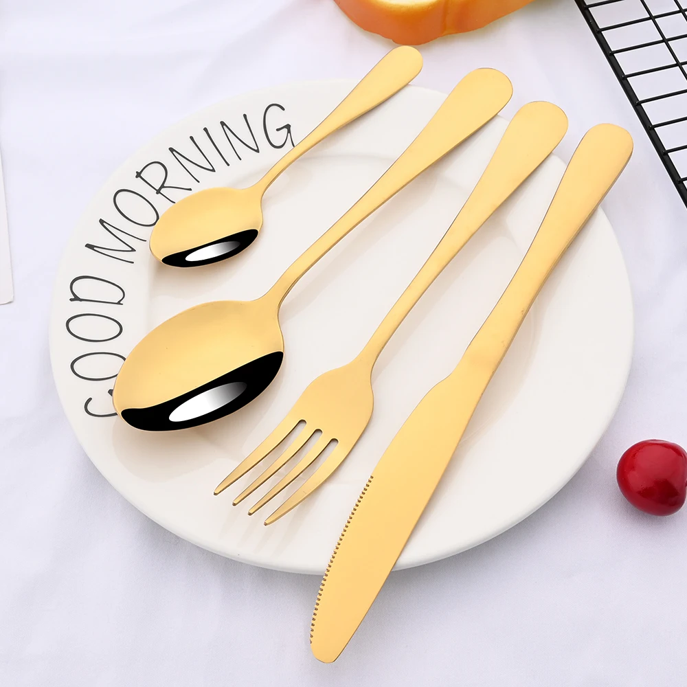 6/30Pcs Stainless Steel Dinner Luxury Black Dinnerware Set Knife Fruit Fork Spoon Cutlery Set Kitchen Tableware Silverware Set