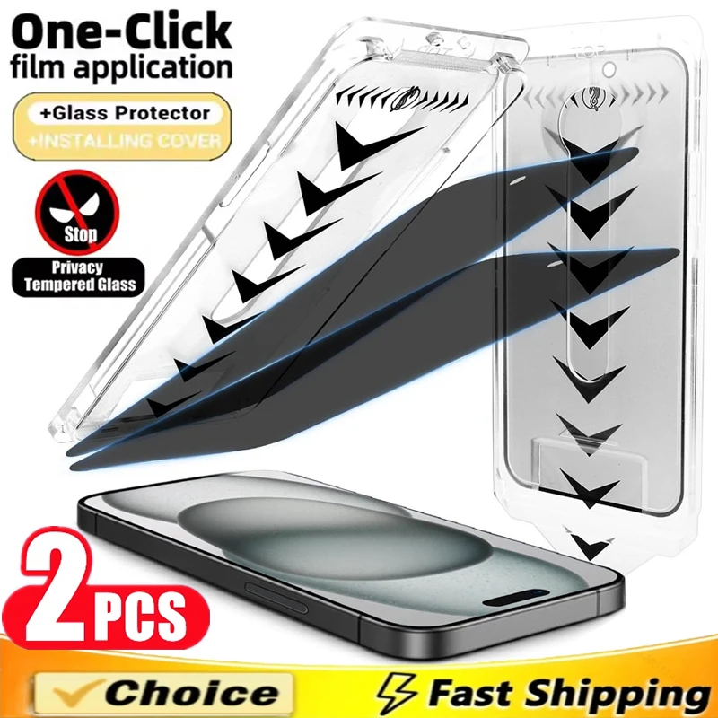 

2Pcs Easy To Installation Dust-proof Privacy Screen Protector for IPhone 16 13 14 12 11 15 Pro Max XS XR 16 Plus Anti-spy Glass