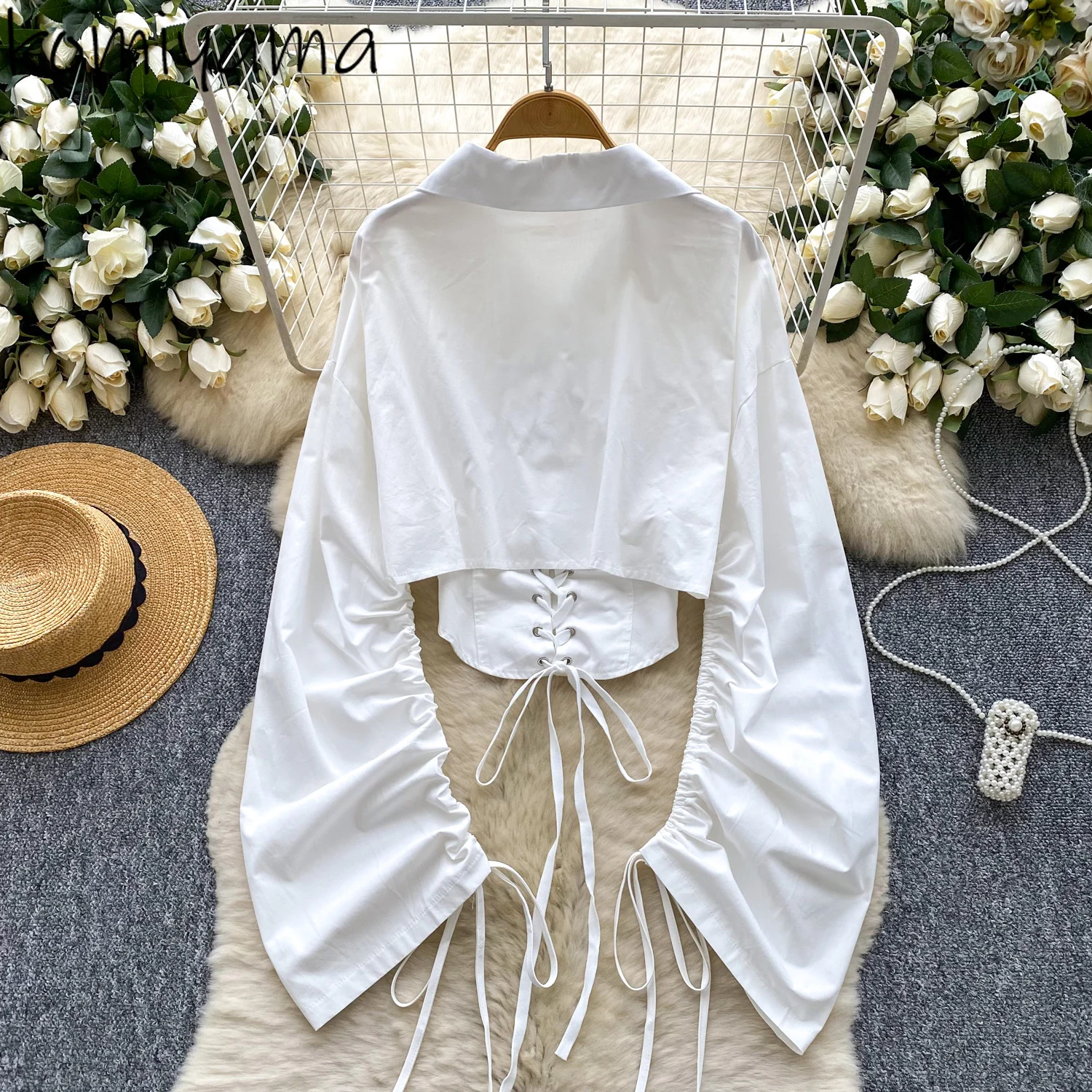 

Drawstring Long Sleeve 2025 Shirts & Blouses Bandage Ropa De Mujer Tunic Blusas Camisas Woman Clothing