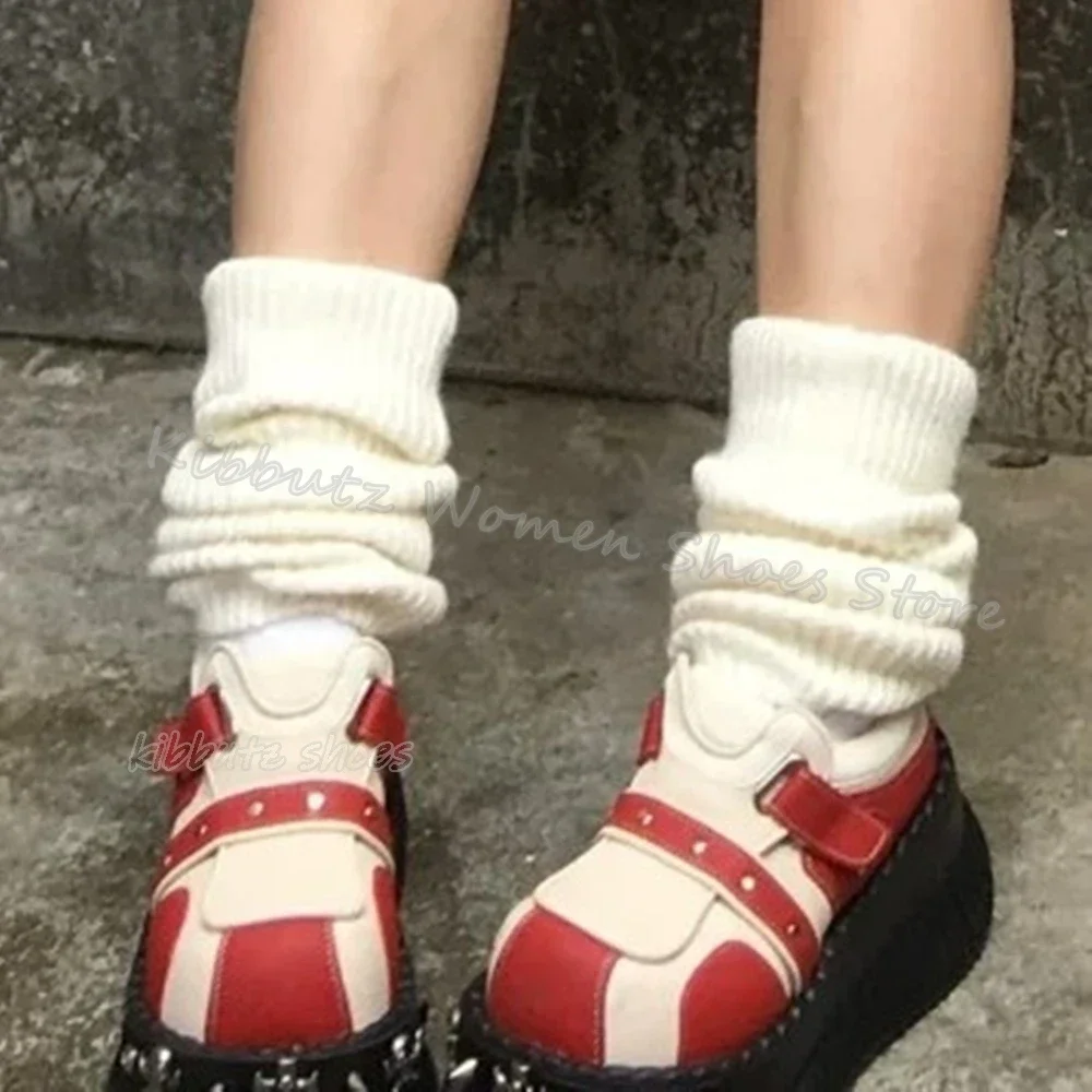 Rivets Sneaker Gothic Platform Punk Rock Thick Bottom Hot Girls Novelty Leather Mixed Color Fashion Elegant Concise Shoes Newest