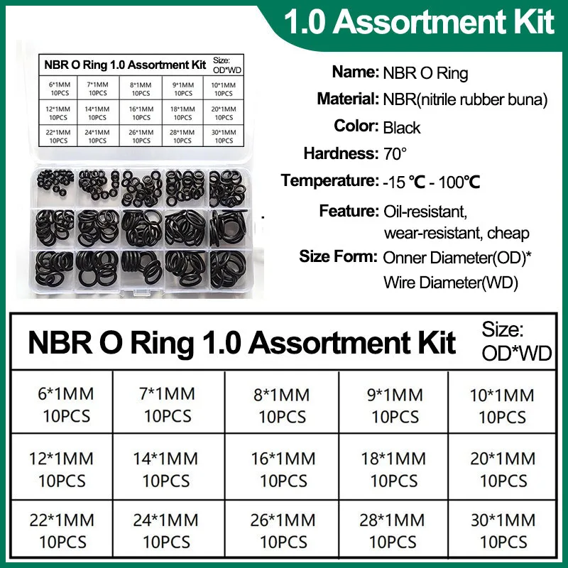 

Universal NBR O Ring Gasket Assortment Kit for Plumbing Automotive Faucet Repair Nitrile Rubber Sealing Washers Set