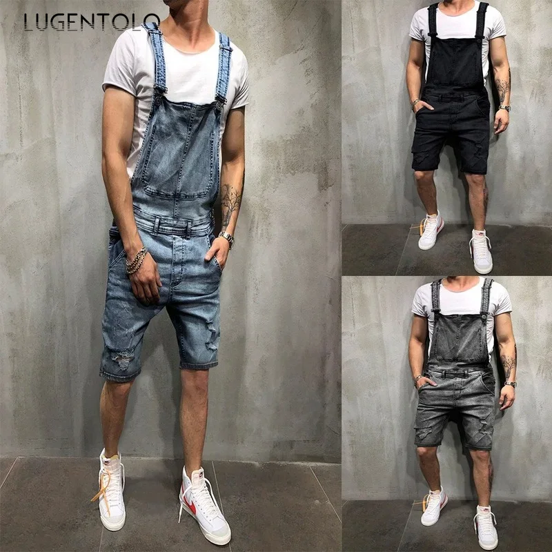 Jean Overalls Men Hole Fashion Summer Shorts Straight Large Size Casual Streetwear Mens Clothing