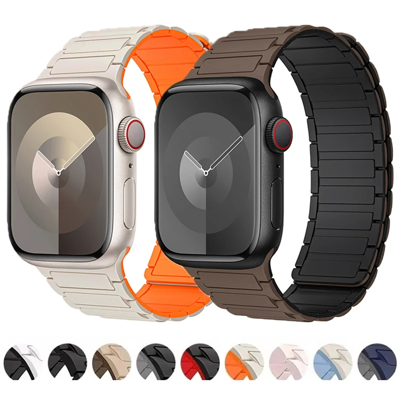 Магнитный ремешок для Apple Watch Band 46 мм 45 мм 44 мм 40 мм 49 мм 41 мм, силиконовый браслет-петля для iWatch Series 10 9 8 7 6 5 4 Se ultra 2