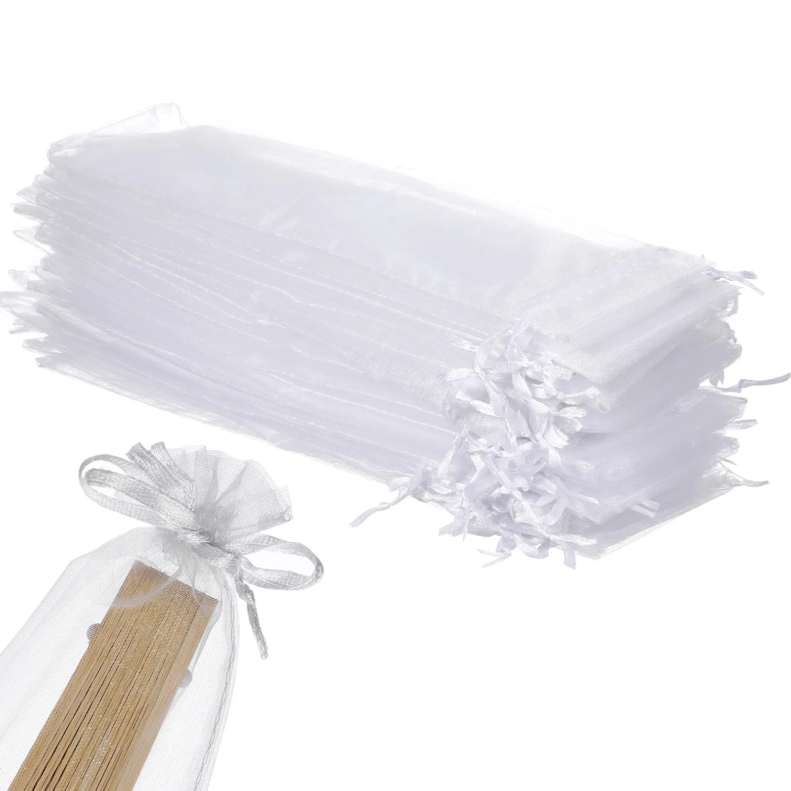 Organza Drawstring Bags Folding Hand Fan Pouch for Party Wedding Favor Gift Candy Jewelry Packaging Fan Storage