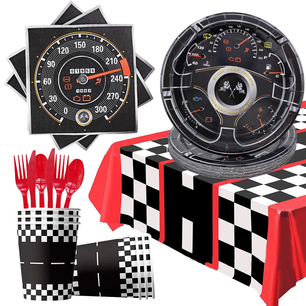 Racing Car Theme Party Supplies Dashboard Pattern Disposable Tableware Paper Plates Cups Napkins Boys Favor Birthday Party Decor