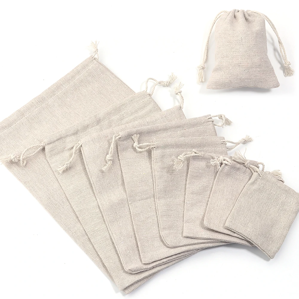 5-10pcs/lot Jute Linen Drawstring Bags Small Sachet Bag Jewelry Storage Bag Christmas Gift Packaging Bags Pouches