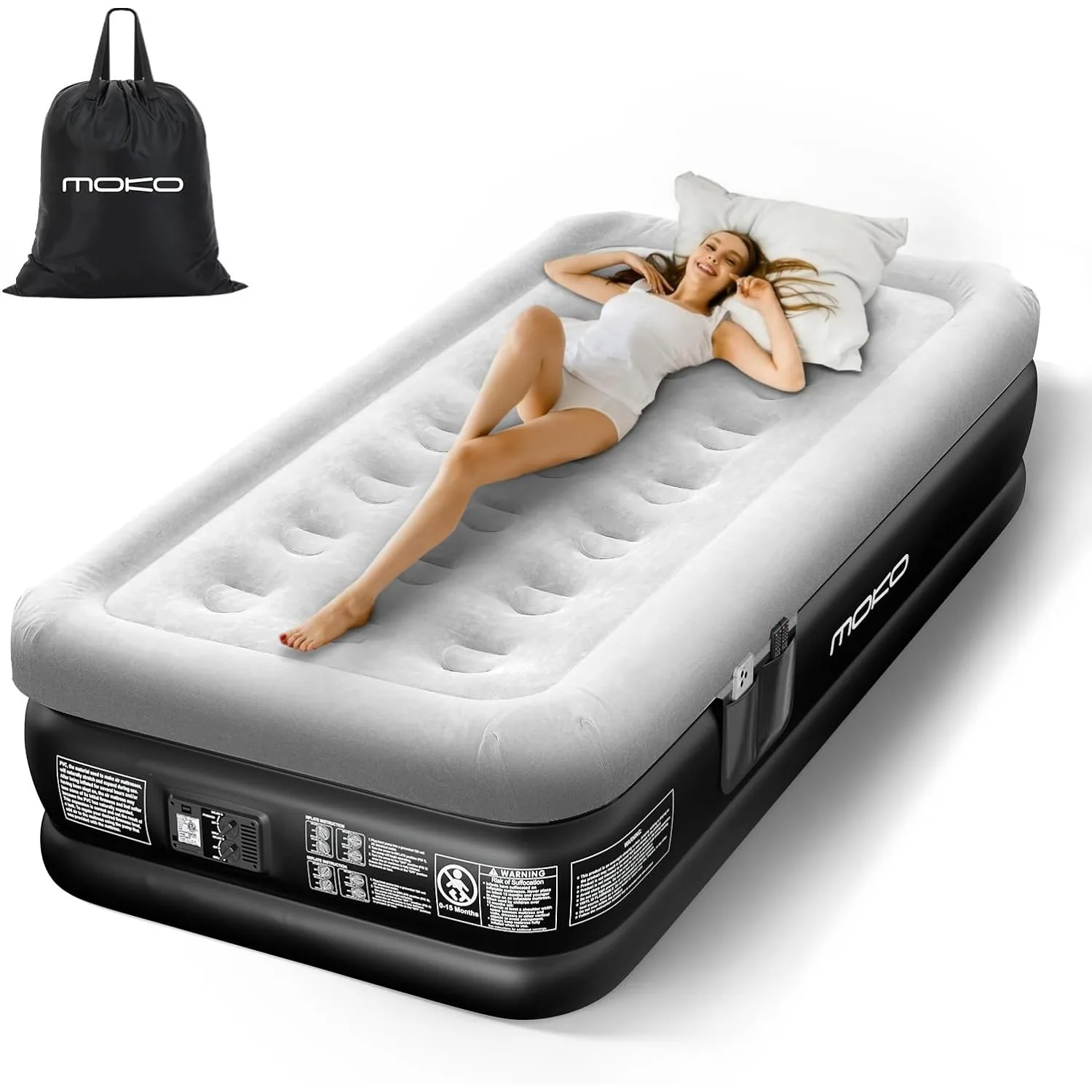 MoKo Twin Air Mattress with Built in Pump, 18'' Luxury Inflatable Mattress, 2 Min Fast Blow up Mattress with Dual-Chamber