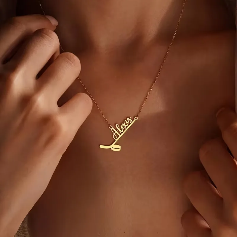 

Custom Ice Hockey Name Necklaces For Women Men Stainless Steel Customized Necklace Pendant Personalized Neck Chain Jewelry Gift
