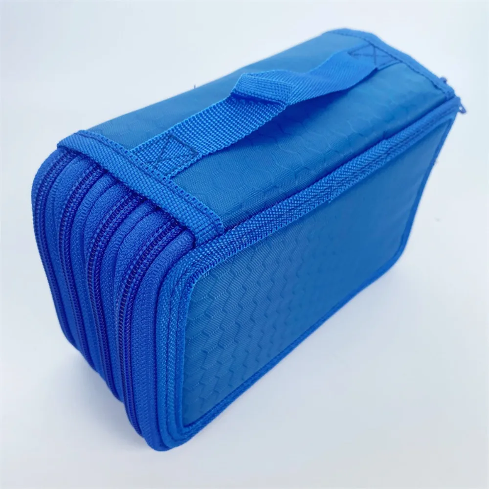 2/3/4 Layers Colored Pencil Bag 32/52/75 Holes Large Capacity Pencils Case Square Solid Color School Stationery Bag
