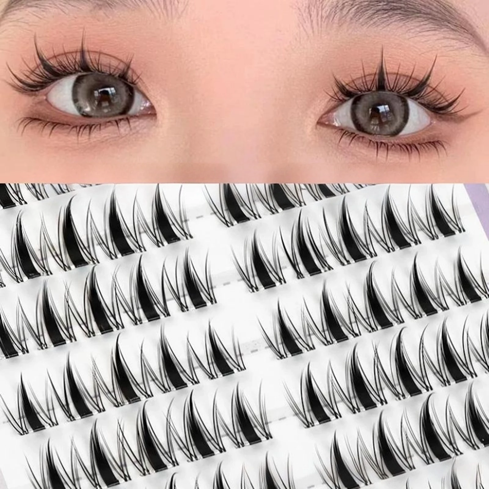 Sunflower False Lashes Wispy Individual Cat's Eye Comics Eyelash Natural Fluffy C Curl Clear Band For Women Beauty Daily Makeup
