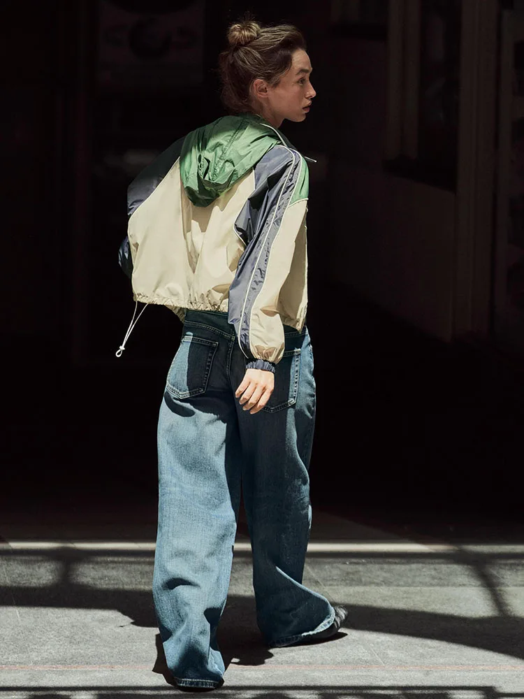 ربيع جديد وصول عادية اللون الدم مقنعين الوقوف طوق طويل Sve ort Jaet المرأة الشارع Sle يندبروف ملابس خارجية