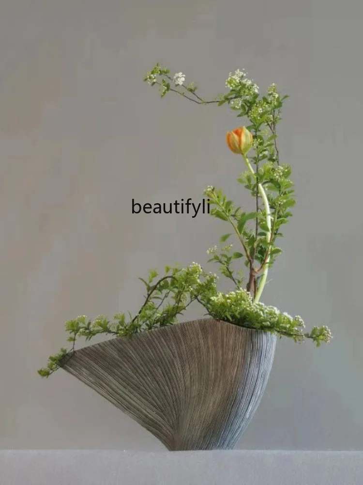 

LHY26 ss LBX New Chinese Style Straight Fan Vase Hotel Home Desktop Decoration Model Room Floriculture Decoration