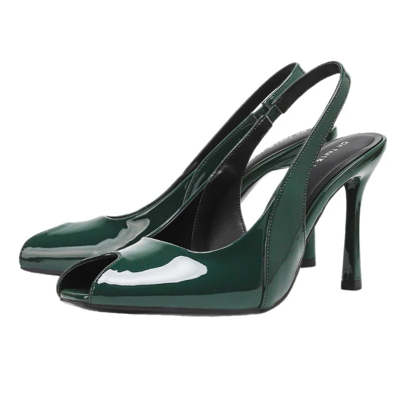 

Sexy Peep Top Patent Leather High Heel Sandals Women Back Strap Design Elegant High Heels for Ladies Luxury Wedding Bridal Shoe