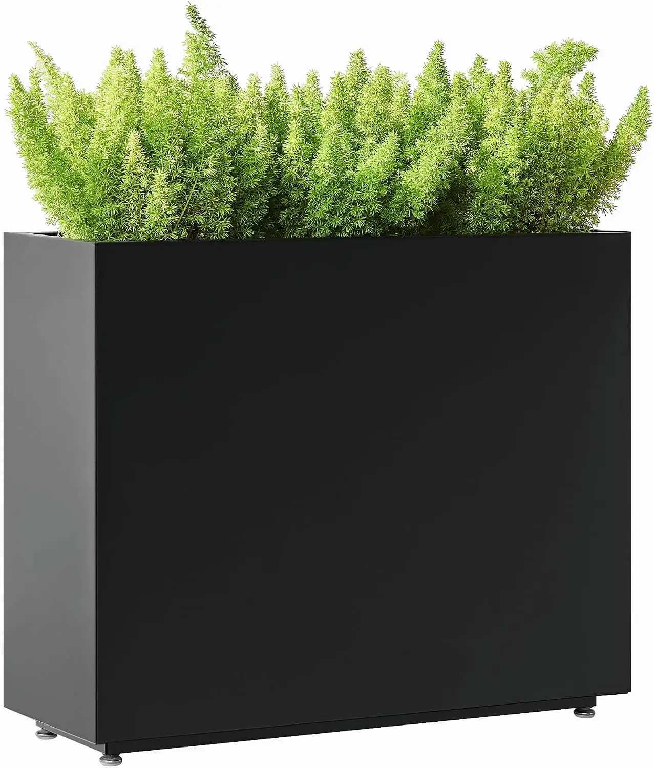 Black Rectangular Metal Divider Planter Box, Tall Long Outdoor Garden Plant Container with Middle Storage Shelf & Adjustable Stabilizing Feet, Quick 5-Minute Assembly for Yard Patio Landscaping