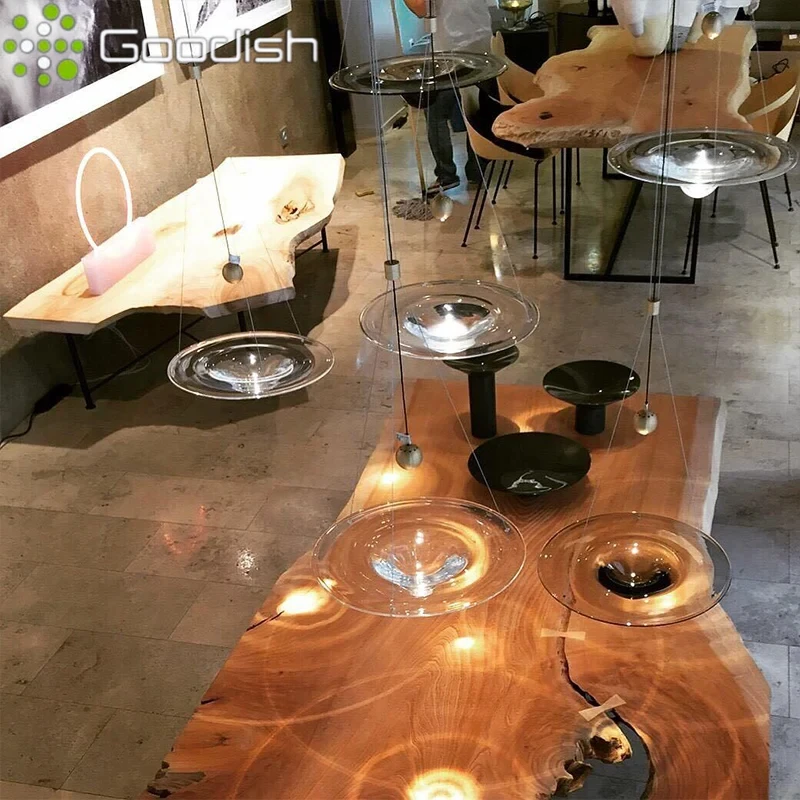 Estilo romântico moderno lágrima de vidro LED luzes pingente convenientes lâmpadas em forma de disco para ﻿ Lustres de decoração para casa de restaurante