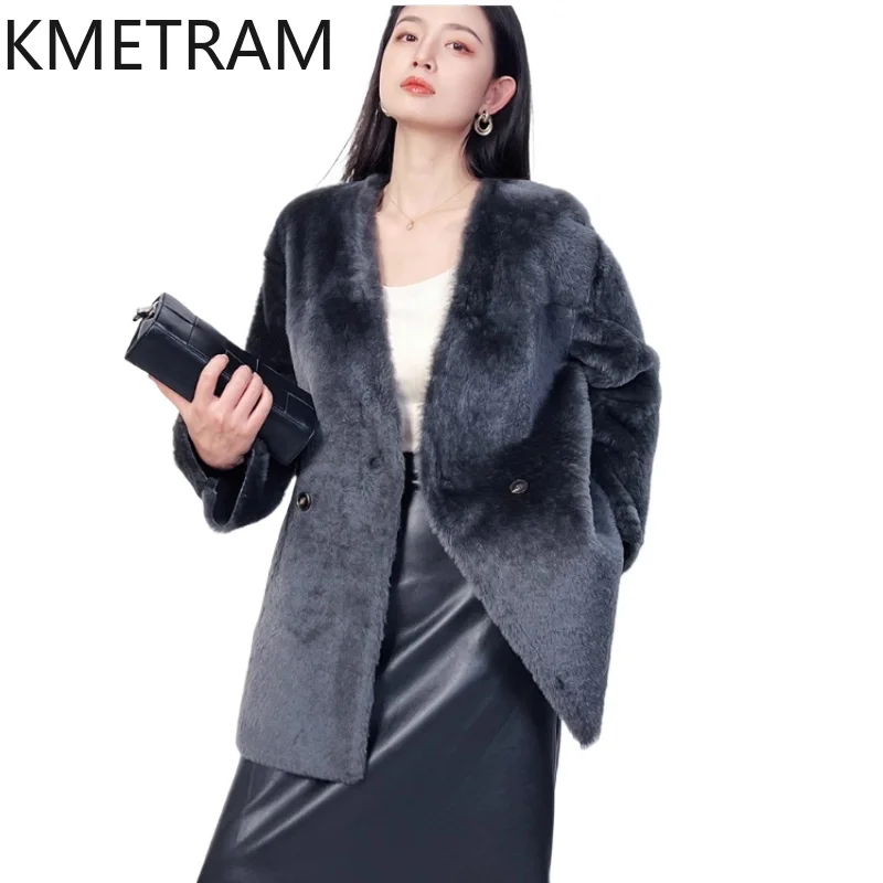 

Двусторонняя меховая куртка из натуральной шерсти Lagon, женская роскошная двусторонняя шуба из натурального меха с v-образным вырезом, зимняя женская одежда 2025