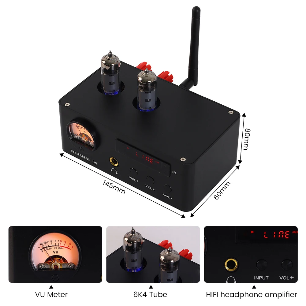 PJ.MIAOLAI-amplificador de potencia de tubo para el hogar, dispositivo con Bluetooth 5,0, HiFi 6K4, con medidor de VU, reproducción de disco U, 80W x 2, MA12070