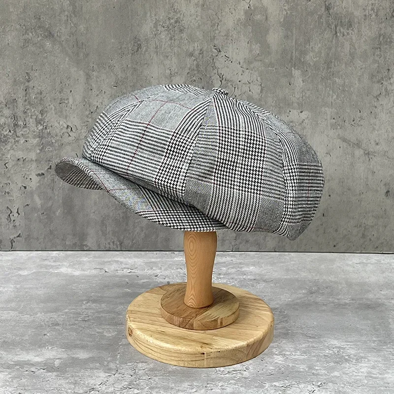 Vintage England Style Checkered Cotton Casquette Women Men Unisex Spring Sunscreen Berets Plaid Octagonal Hat Boinas Para Hombre